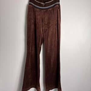 Self Esteem Womens Y2K Velour Flare Pants Size M Chocolate Brown Rib Waistband